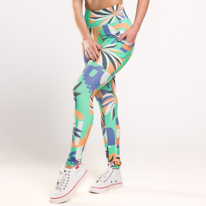 Calça Legging Print Estampada com Bolsos